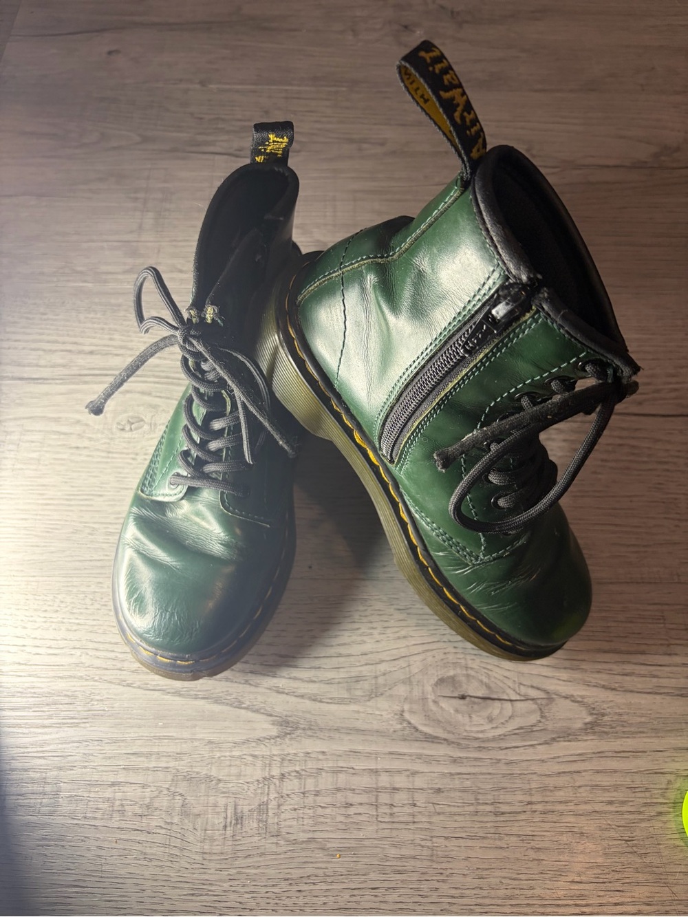 Dr. Martens Green Leather Lace-Up Boots with Black Laces